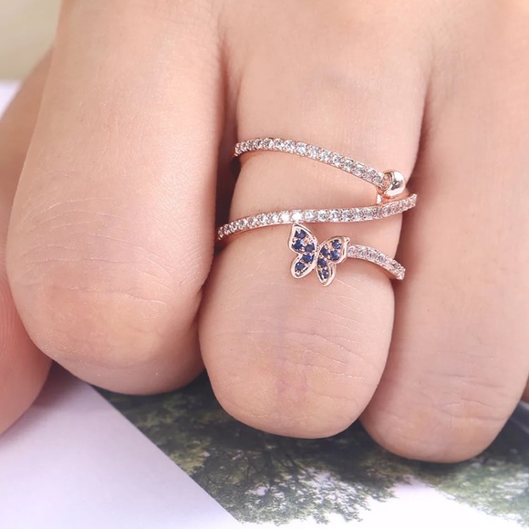 New Butterfly Rose Gold 925 Sterling Silver Ring - Picture 2 of 6